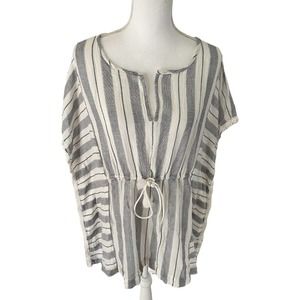 Dylan Striped Relaxed Fit Popover Lagenlook Batwing Knit Top Womens Size XS